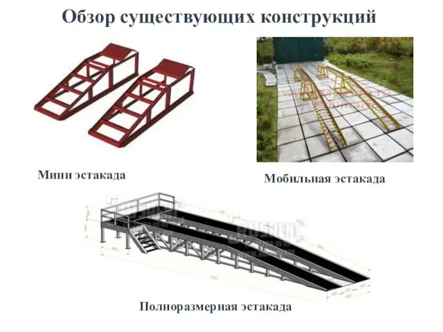 Обзор существующих конструкций Мини эстакада Мобильная эстакада Полноразмерная эстакада