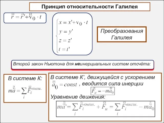 Второй закон Ньютона для неинерциальных систем отсчёта: Преобразования Галилея В системе