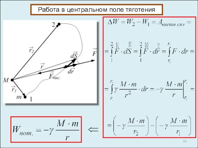 Работа в центральном поле тяготения