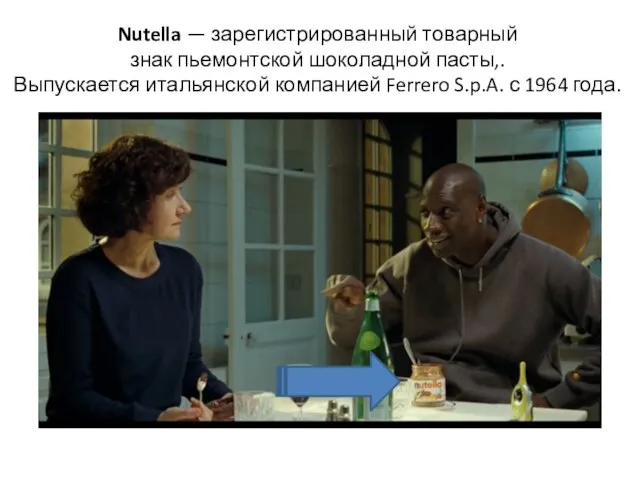 Nutella — зарегистрированный товарный знак пьемонтской шоколадной пасты,.Выпускается итальянской компанией Ferrero S.p.A. с 1964 года.