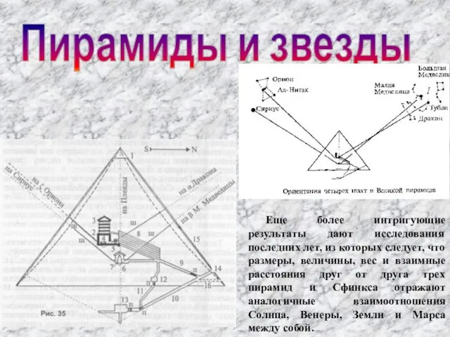 Пирамиды и звезды Еще более интригующие результаты дают исследования последних лет,