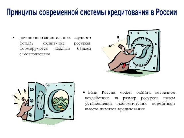 демонополизация единого ссудного фонда, кредит-ные ресурсы формиру-ются каждым банком самостоятельно Банк