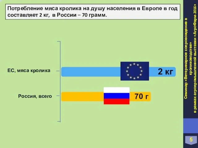 5 ЕС, мяса кролика Россия, всего Потребление мяса кролика на душу