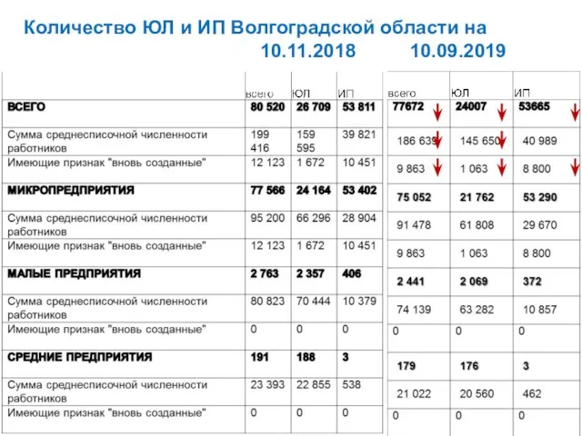 Количество ЮЛ и ИП Волгоградской области на 10.11.2018 10.09.2019
