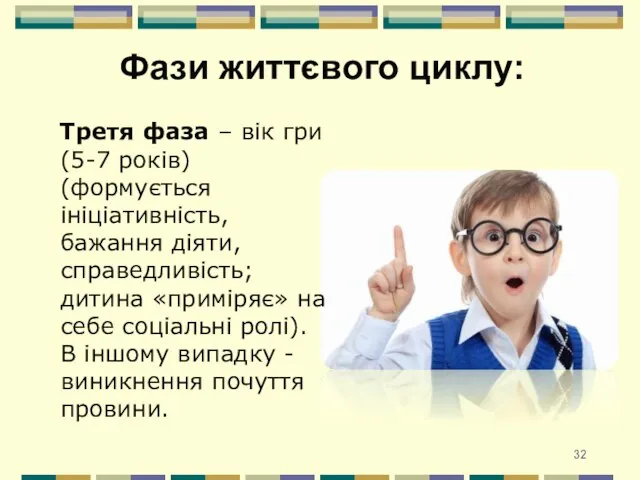 Третя фаза – вік гри (5-7 років) (формується ініціативність, бажання діяти,