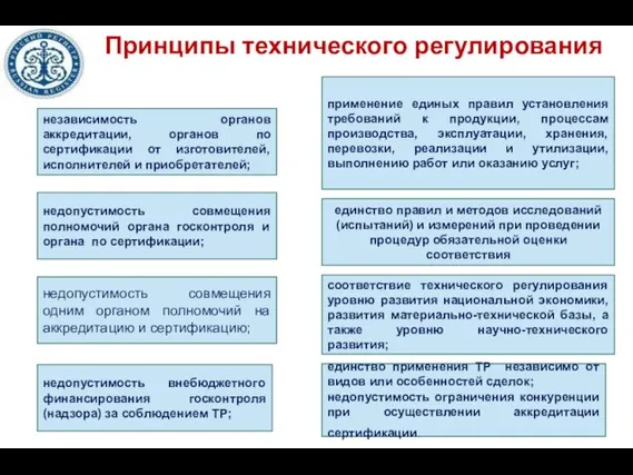 Принципы технического регулирования независимость органов аккредитации, органов по сертификации от изготовителей,