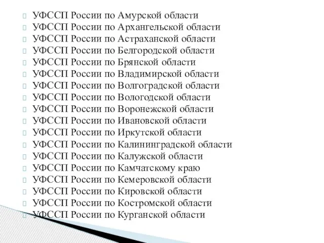 УФССП России по Амурской области УФССП России по Архангельской области УФССП