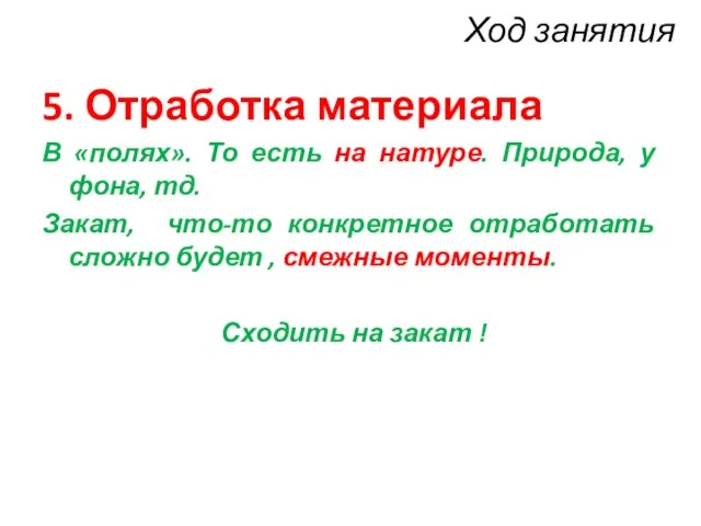 Ход занятия 5. Отработка материала В «полях». То есть на натуре.