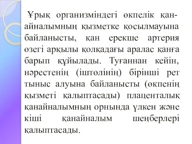 Ұрық организміндегі өкпелік қан- айналымның қызметке қосылмауына байланысты, қан ерекше артерия