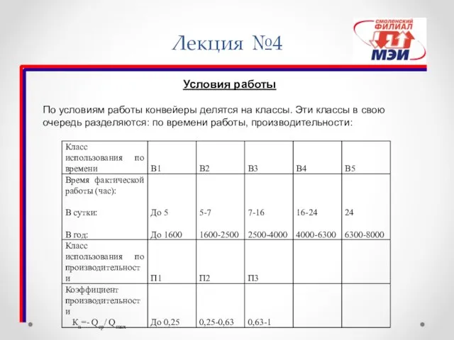 Лекция №4 Условия работы По условиям работы конвейеры делятся на классы.