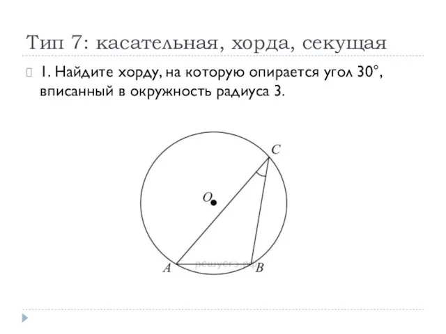 Тип 7: касательная, хорда, секущая 1. Найдите хорду, на которую опирается