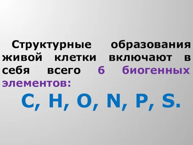 Структурные образования живой клетки включают в себя всего 6 биогенных элементов: