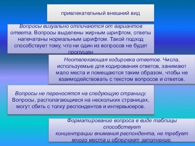 привлекательный внешний вид Вопросы визуально отличаются от вариантов ответа. Вопросы выделены