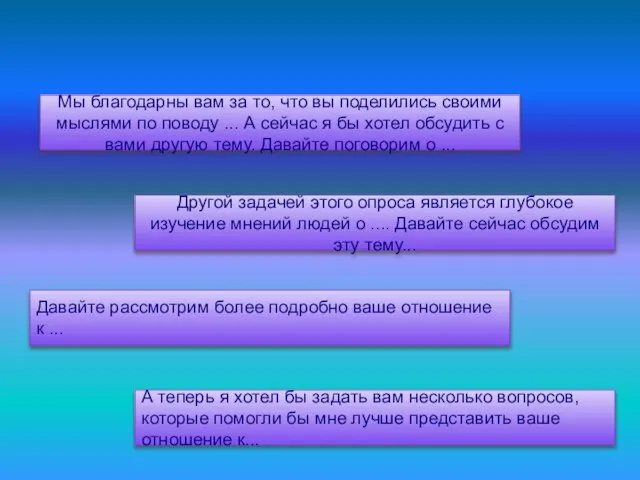 А теперь я хотел бы задать вам несколько вопросов, которые помогли