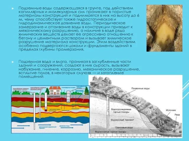 Подземные воды содержащаяся в грунте, под действием капиллярных и молекулярных сил