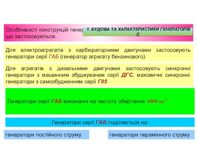 Особливості конструкцій генераторів пов’язані з різнотипністю двигунів, що застосовуються. 1. БУДОВА