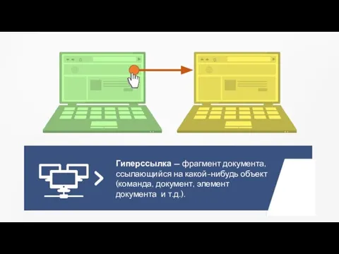 Гиперссылка — фрагмент документа, ссылающийся на какой-нибудь объект(команда, документ, элемент документа и т.д.).