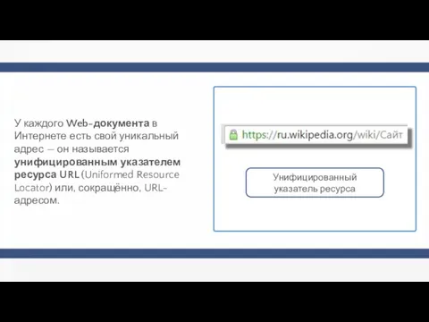 У каждого Web-документа в Интернете есть свой уникальный адрес — он