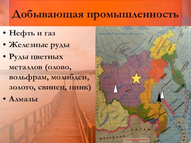 Добывающая промышленность Нефть и газ Железные руды Руды цветных металлов (олово,