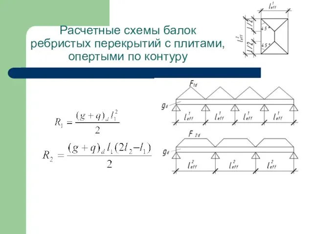 Расчетные схемы балок ребристых перекрытий с плитами, опертыми по контуру