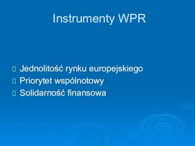 Instrumenty WPR Jednolitość rynku europejskiego Priorytet wspólnotowy Solidarność finansowa