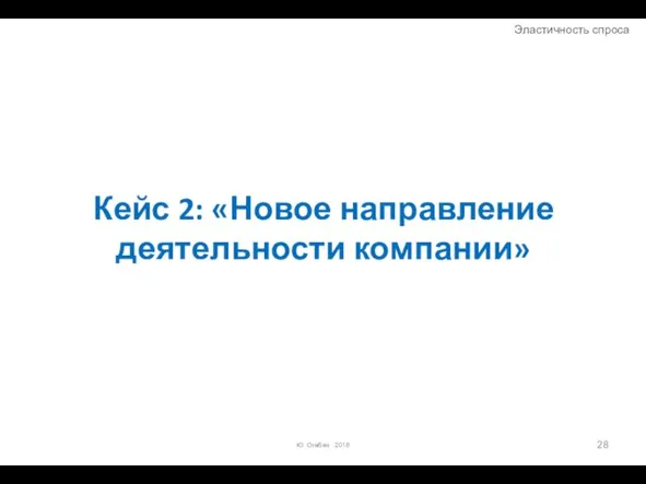 Ю. Огибин 2016 Кейс 2: «Новое направление деятельности компании» Эластичность спроса