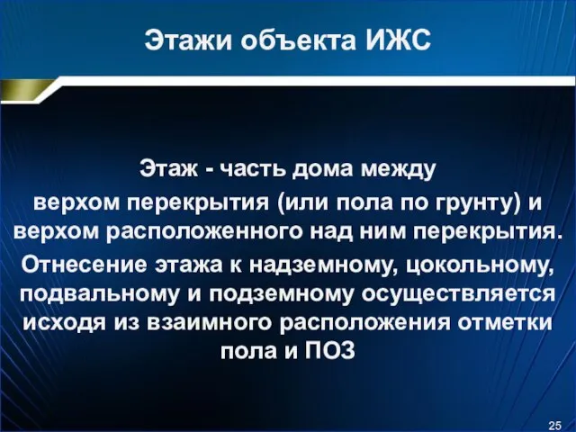 Этажи объекта ИЖС Этаж - часть дома между верхом перекрытия (или