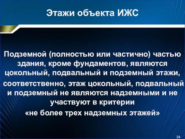 Этажи объекта ИЖС Подземной (полностью или частично) частью здания, кроме фундаментов,