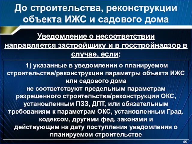 До строительства, реконструкции объекта ИЖС и садового дома Уведомление о несоответствии