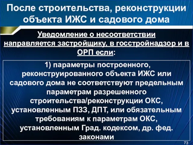 После строительства, реконструкции объекта ИЖС и садового дома Уведомление о несоответствии