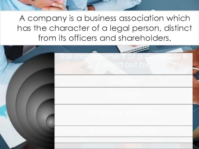 A company is a business association which has the character of