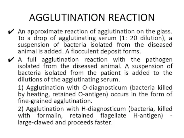 AGGLUTINATION REACTION An approximate reaction of agglutination on the glass. To