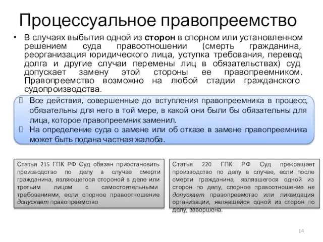 Процессуальное правопреемство В случаях выбытия одной из сторон в спорном или