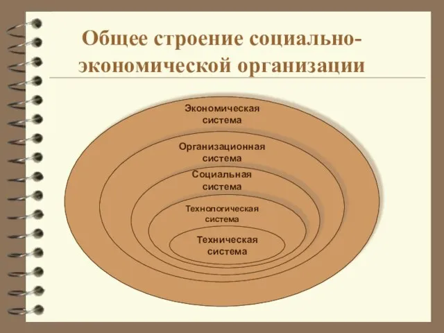 Общее строение социально-экономической организации Экономическая система Организационная система Социальная система Технологическая система Техническая система