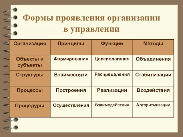 Формы проявления организации в управлении