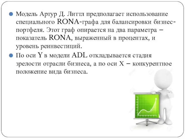 Модель Артур Д. Литтл предполагает использование специального RONA-графа для балансировки бизнес-портфеля.