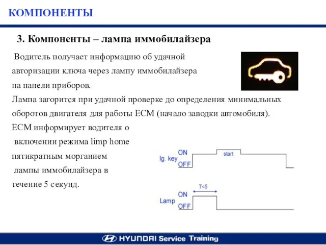 Водитель получает информацию об удачной авторизации ключа через лампу иммобилайзера на