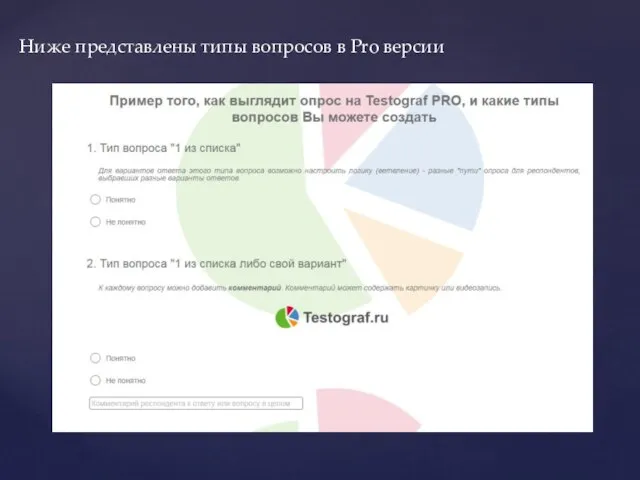 Ниже представлены типы вопросов в Pro версии