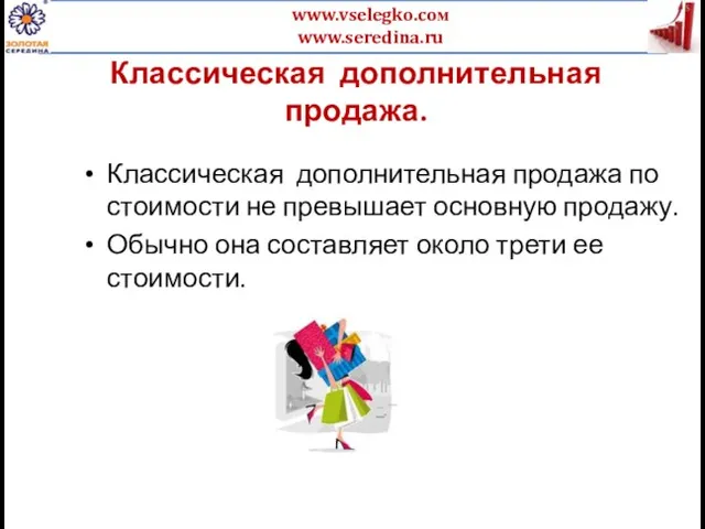 Классическая дополнительная продажа. Классическая дополнительная продажа по стоимости не превышает основную