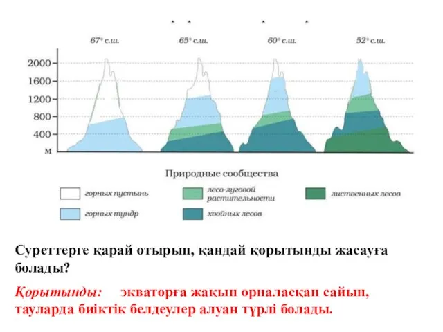 Суреттерге қарай отырып, қандай қорытынды жасауға болады? Қорытынды: экваторға жақын орналасқан