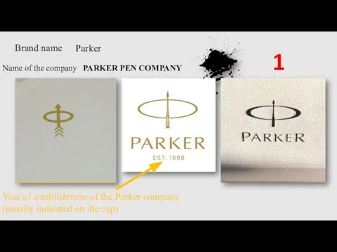 Brand name Parker Year of establishment of the Parker company (usually