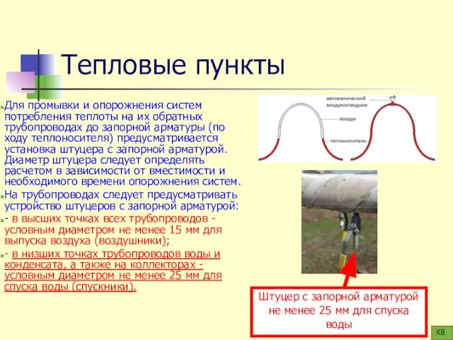 Тепловые пункты Для промывки и опорожнения систем потребления теплоты на их