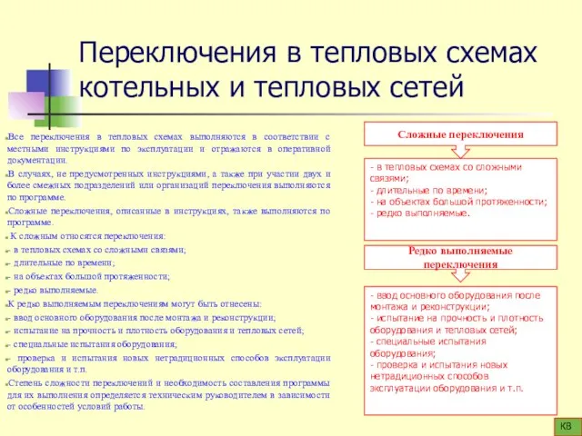 Переключения в тепловых схемах котельных и тепловых сетей Все переключения в