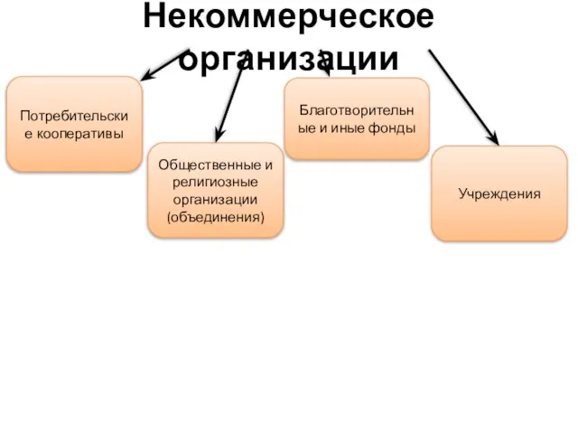 Некоммерческое организации Потребительские кооперативы Благотворительные и иные фонды Общественные и религиозные организации (объединения) Учреждения