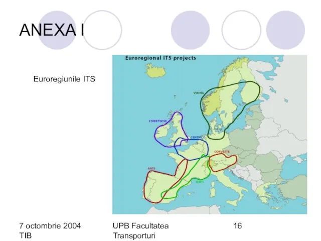 7 octombrie 2004 TIB UPB Facultatea Transporturi Florin-Codrut Nemtanu ANEXA I Euroregiunile ITS