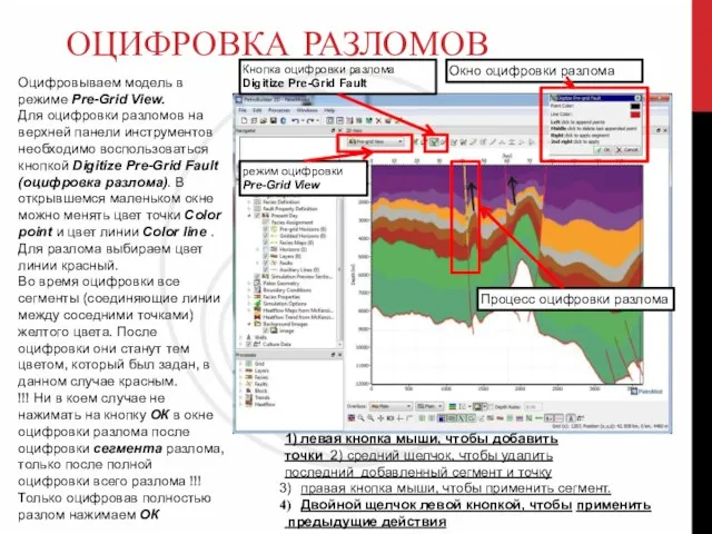 ОЦИФРОВКА РАЗЛОМОВ Оцифровываем модель в режиме Pre-Grid View. Для оцифровки разломов