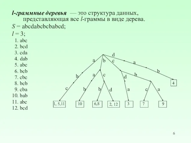 l-граммные деревья — это структура данных, представляющая все l-граммы в виде