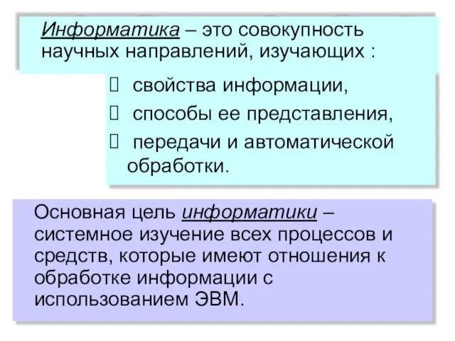 Основная цель информатики – системное изучение всех процессов и средств, которые