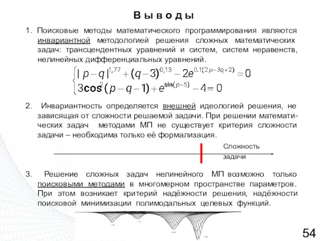 В ы в о д ы 1. Поисковые методы математического программирования