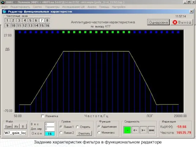 Задание характеристик фильтра в функциональном редакторе